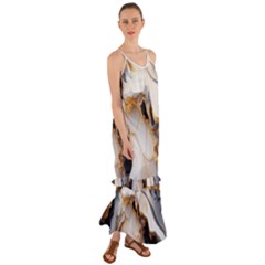 Marble Stone Abstract Gold White Color Colorful Cami Maxi Ruffle Chiffon Dress by Pakemis