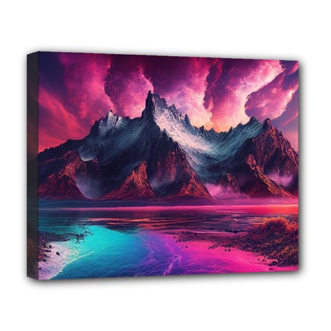 Ai Generated Mountain Ocean Lava Fire Sky Sea Deluxe Canvas 20  X 16  (stretched) by Pakemis