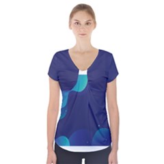 Abstract Blue Texture Space Short Sleeve Front Detail Top