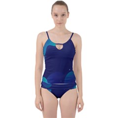 Abstract Blue Texture Space Cut Out Top Tankini Set