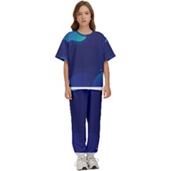 Abstract Blue Texture Space Kids  Tee And Pants Sports Set