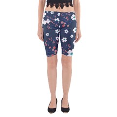 Floral Digital Background Yoga Cropped Leggings by Ravend