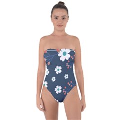 Floral Digital Background Tie Back One Piece Swimsuit