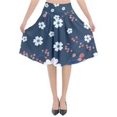 Floral Digital Background Flared Midi Skirt