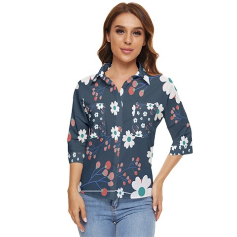Floral Digital Background Women s Quarter Sleeve Pocket Shirt by Ravend