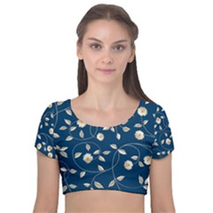 Flora Flower Flowers Nature Abstract Wallpaper Design Velvet Short Sleeve Crop Top 