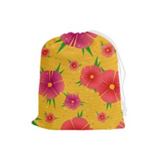 Background Flowers Floral Pattern Drawstring Pouch (large) by Ravend