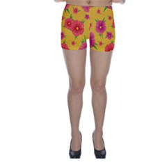 Background Flowers Floral Pattern Skinny Shorts