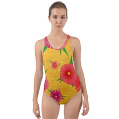 Background Flowers Floral Pattern Cut-out Back One Piece Swimsuit