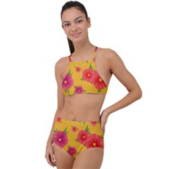 Background Flowers Floral Pattern High Waist Tankini Set