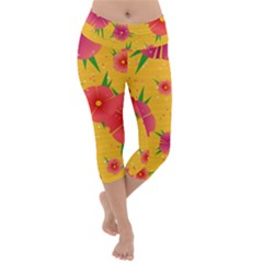 Background Flowers Floral Pattern Lightweight Velour Capri Yoga Leggings by Ravend