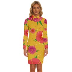 Background Flowers Floral Pattern Long Sleeve Shirt Collar Bodycon Dress by Ravend