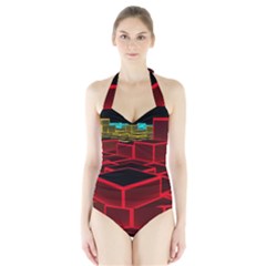 3d Abstract Model Texture Halter Swimsuit