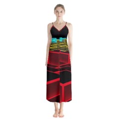 3d Abstract Model Texture Button Up Chiffon Maxi Dress