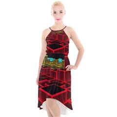 3d Abstract Model Texture High-low Halter Chiffon Dress  by Ravend
