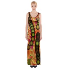 Abstract Background Digital Green Thigh Split Maxi Dress