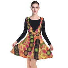 Abstract Background Digital Green Plunge Pinafore Dress