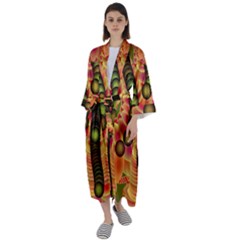 Abstract Background Digital Green Maxi Satin Kimono by Ravend