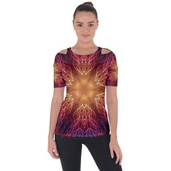 Fractal Abstract Artistic Shoulder Cut Out Short Sleeve Top