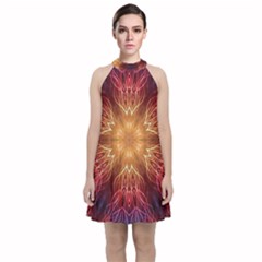 Fractal Abstract Artistic Velvet Halter Neckline Dress 