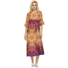 Fractal Abstract Artistic Double Cuff Midi Dress