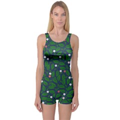Leaves Flowers Green Background Nature One Piece Boyleg Swimsuit
