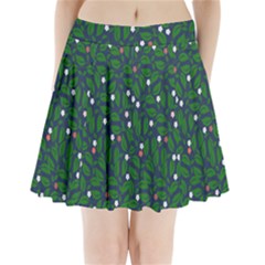 Leaves Flowers Green Background Nature Pleated Mini Skirt by Ravend