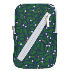 Leaves Flowers Green Background Nature Belt Pouch Bag (small) by Ravend