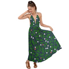 Leaves Flowers Green Background Nature Backless Maxi Beach Dress