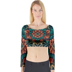 Flower Pattern Modern Floral Long Sleeve Crop Top