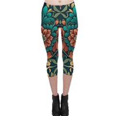 Flower Pattern Modern Floral Capri Leggings 