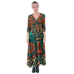 Flower Pattern Modern Floral Button Up Maxi Dress