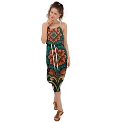 Flower Pattern Modern Floral Waist Tie Cover Up Chiffon Dress