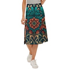 Flower Pattern Modern Floral Midi Panel Skirt by Ravend