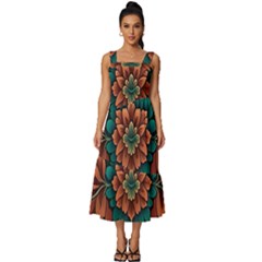 Flower Pattern Modern Floral Square Neckline Tiered Midi Dress by Ravend