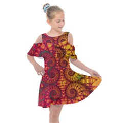 Abstract Art Pattern Fractal Design Kids  Shoulder Cutout Chiffon Dress