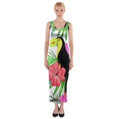 Sheets Tropical Nature Green Plant Fitted Maxi Dress