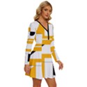 Design Pattern Yellow Background Art Long Sleeve Deep V Mini Dress  View3