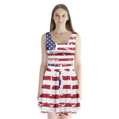 America Unite Stated Red Background Us Flags Split Back Mini Dress  by Jancukart