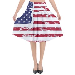 America Unite Stated Red Background Us Flags Flared Midi Skirt