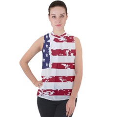 America Unite Stated Red Background Us Flags Mock Neck Chiffon Sleeveless Top by Jancukart