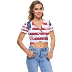 America Unite Stated Red Background Us Flags Short Sleeve Foldover Tee