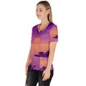 Sunset Sea Ocean Purple Pink Flowers Stone Women s V-Neck Scrub Top View2