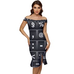 Timeline Character Symbols Alphabet Literacy Read Off Shoulder Ruffle Split Hem Bodycon Dress by Jancukart