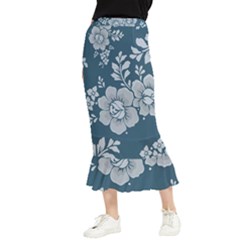 Flowers Design Floral Pattern Stems Plants Maxi Fishtail Chiffon Skirt