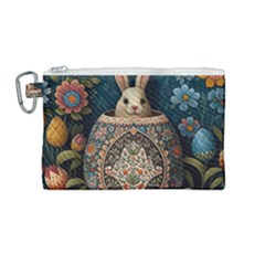 Easter Bunny Rabbit Flowers Easter Happy Easter Canvas Cosmetic Bag (medium) by Jancukart