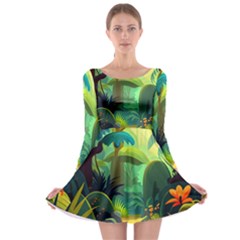 Jungle Rainforest Tropical Forest Jungle Scene Long Sleeve Skater Dress