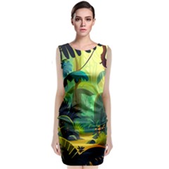 Jungle Rainforest Tropical Forest Jungle Scene Sleeveless Velvet Midi Dress by Jancukart