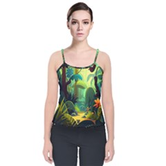 Jungle Rainforest Tropical Forest Jungle Scene Velvet Spaghetti Strap Top