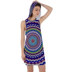 Kaleidoscope Geometric Circles Mandala Pattern Racer Back Hoodie Dress by Jancukart